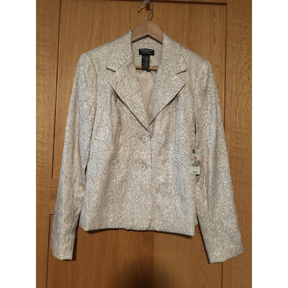 NEW Vintage Worthington‎ Works Beige Metallic Floral Brocade Women's Blazer 4